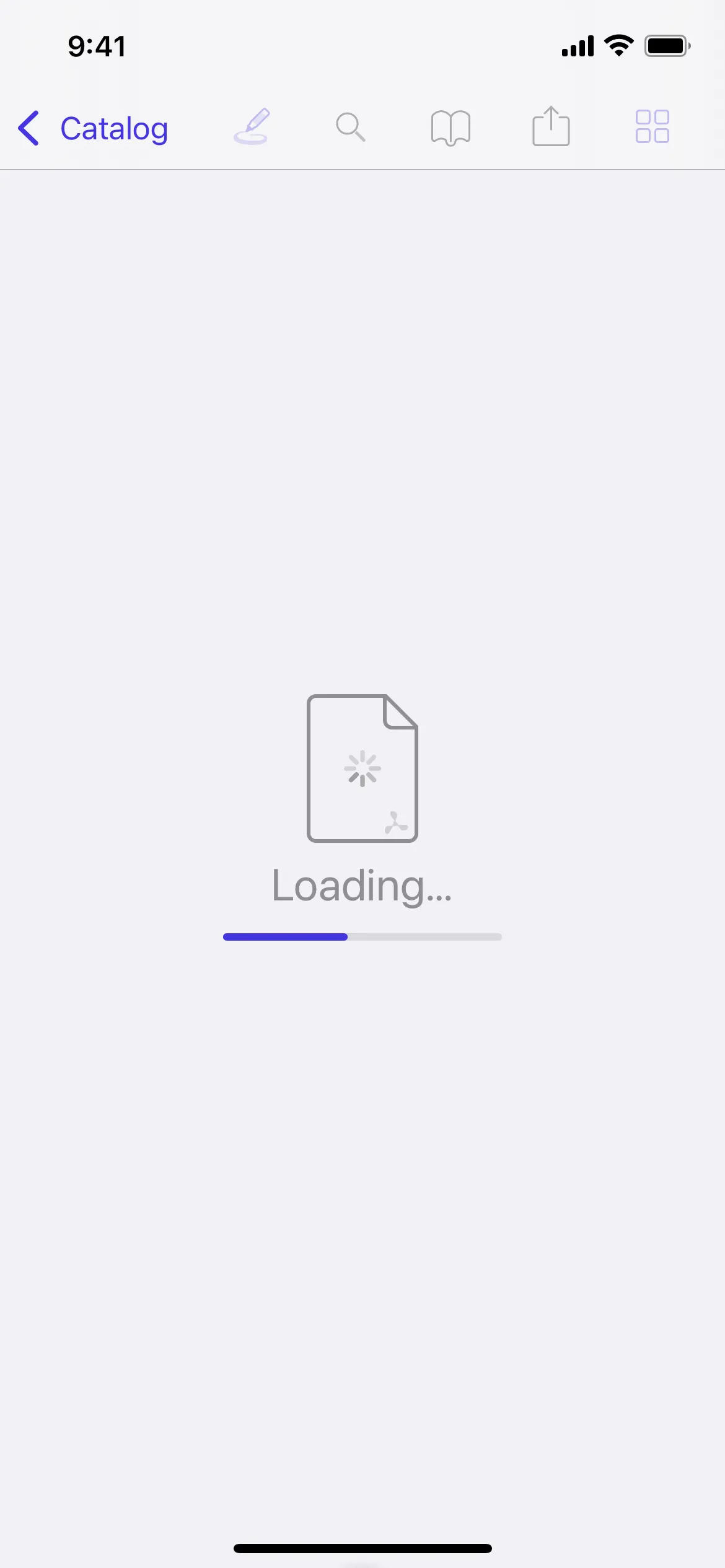 Screenshot of loading state with a progress bar.