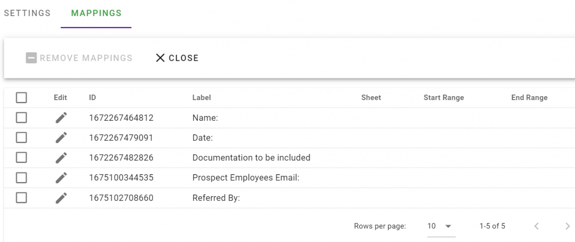 Mappings tab for Excel Batch task