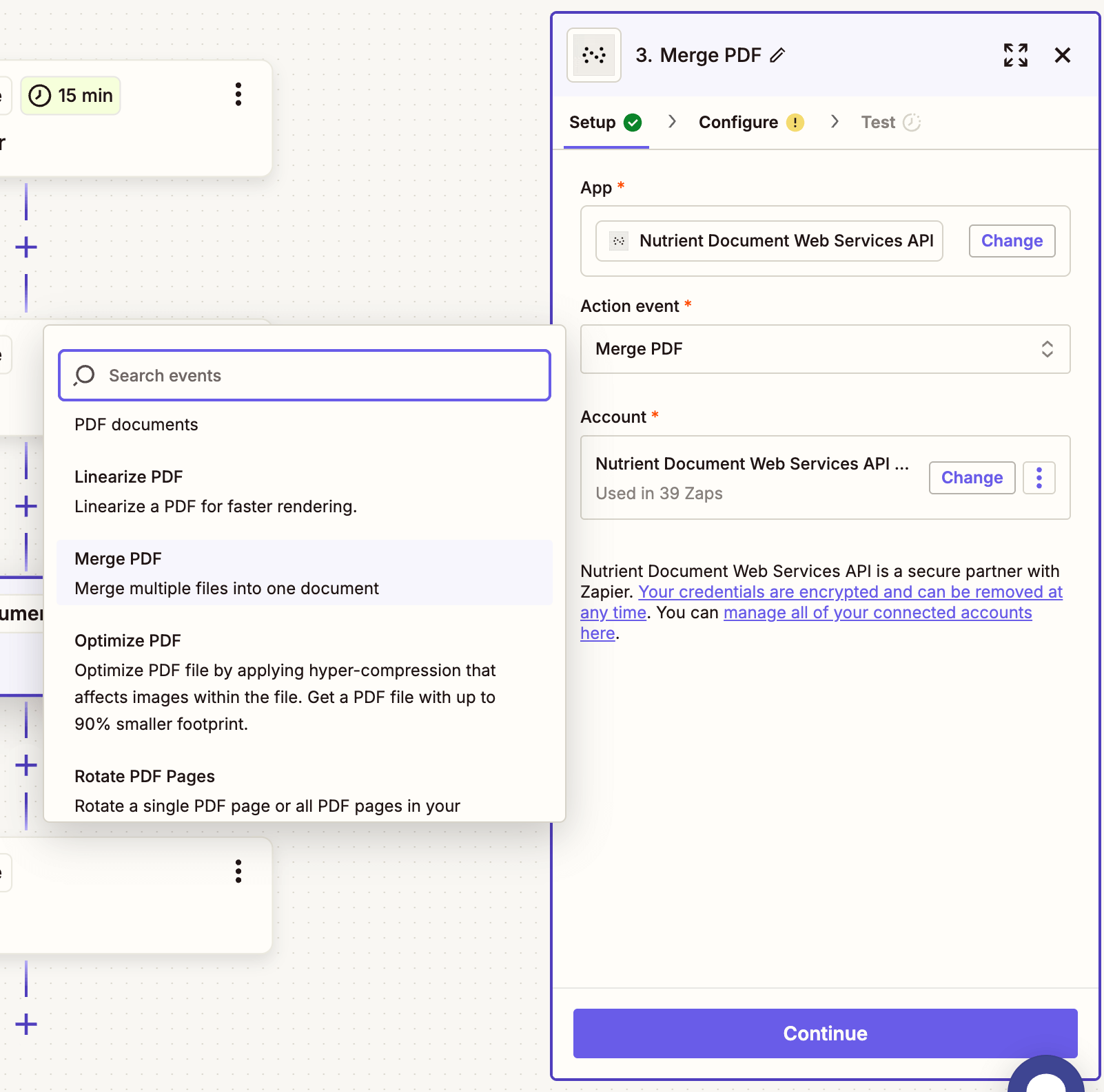 Action step to merge PDFs
