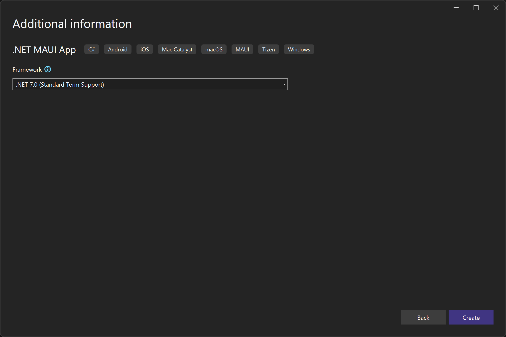 Select the target framework