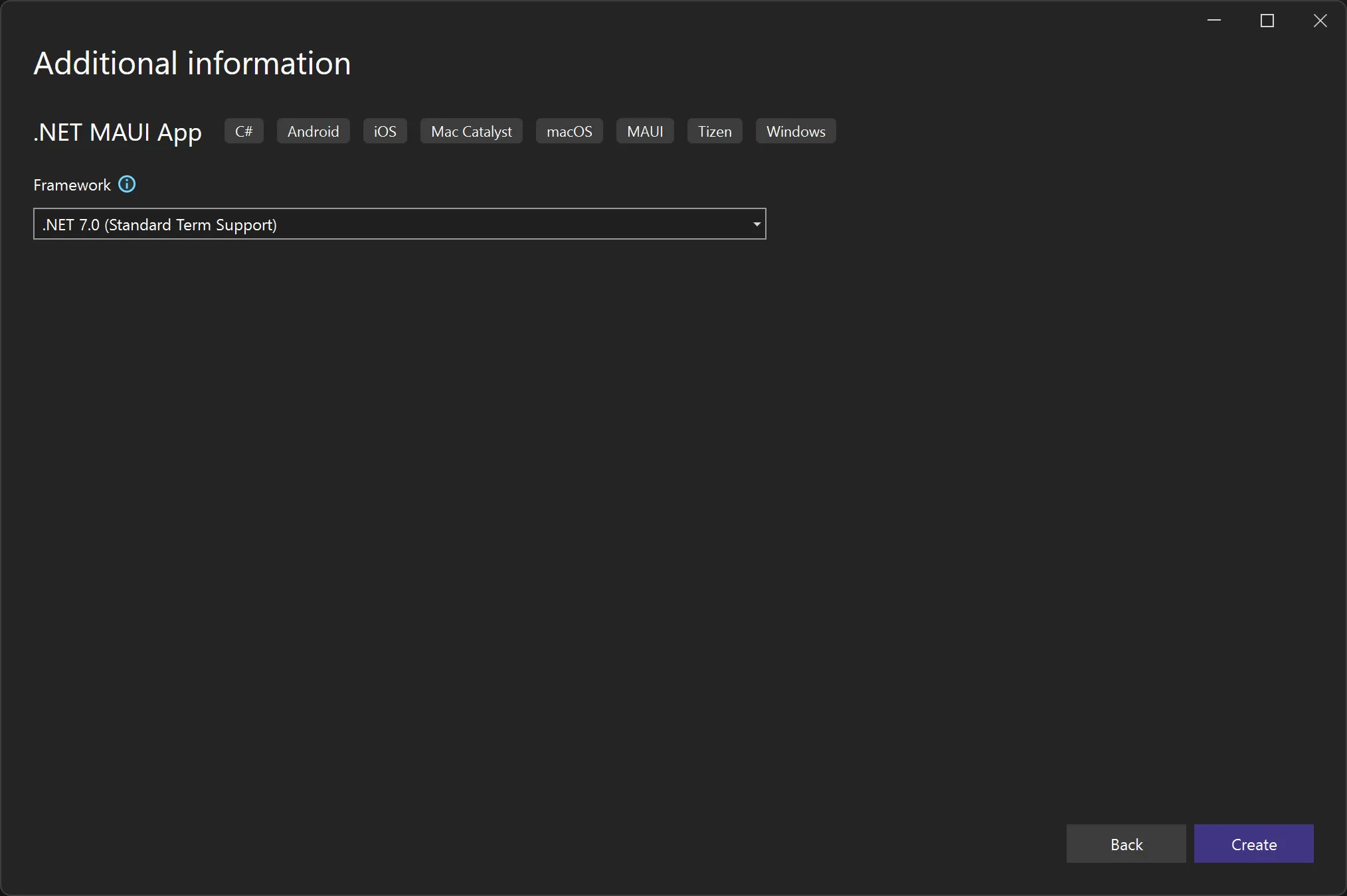 Select the target framework