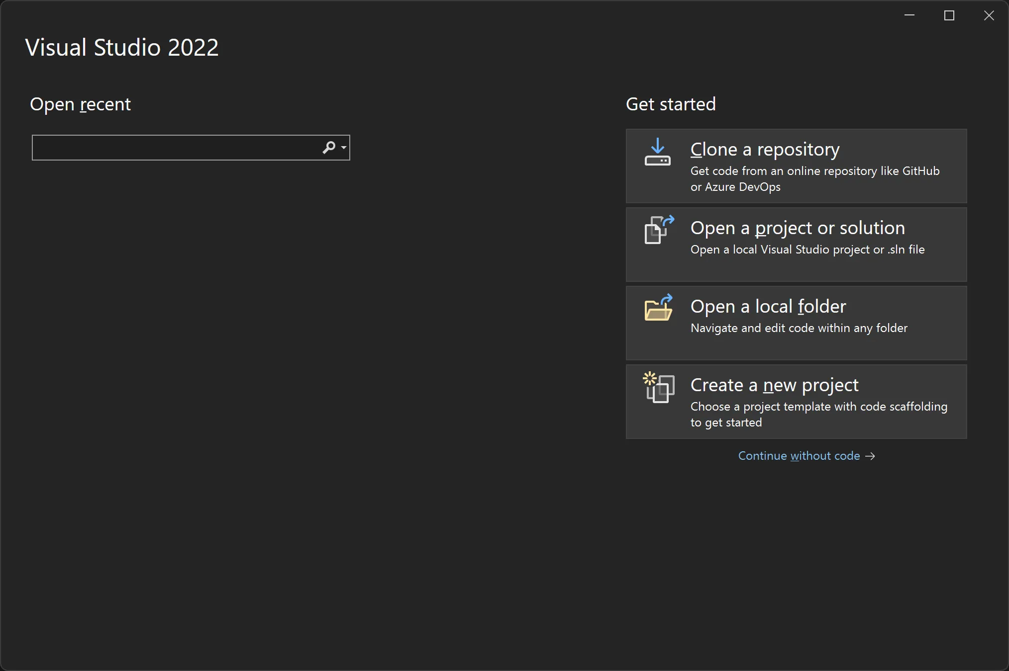 New project wizard in Visual Studio