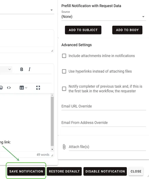 save notification button