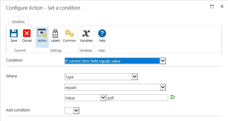 set condition in workflow