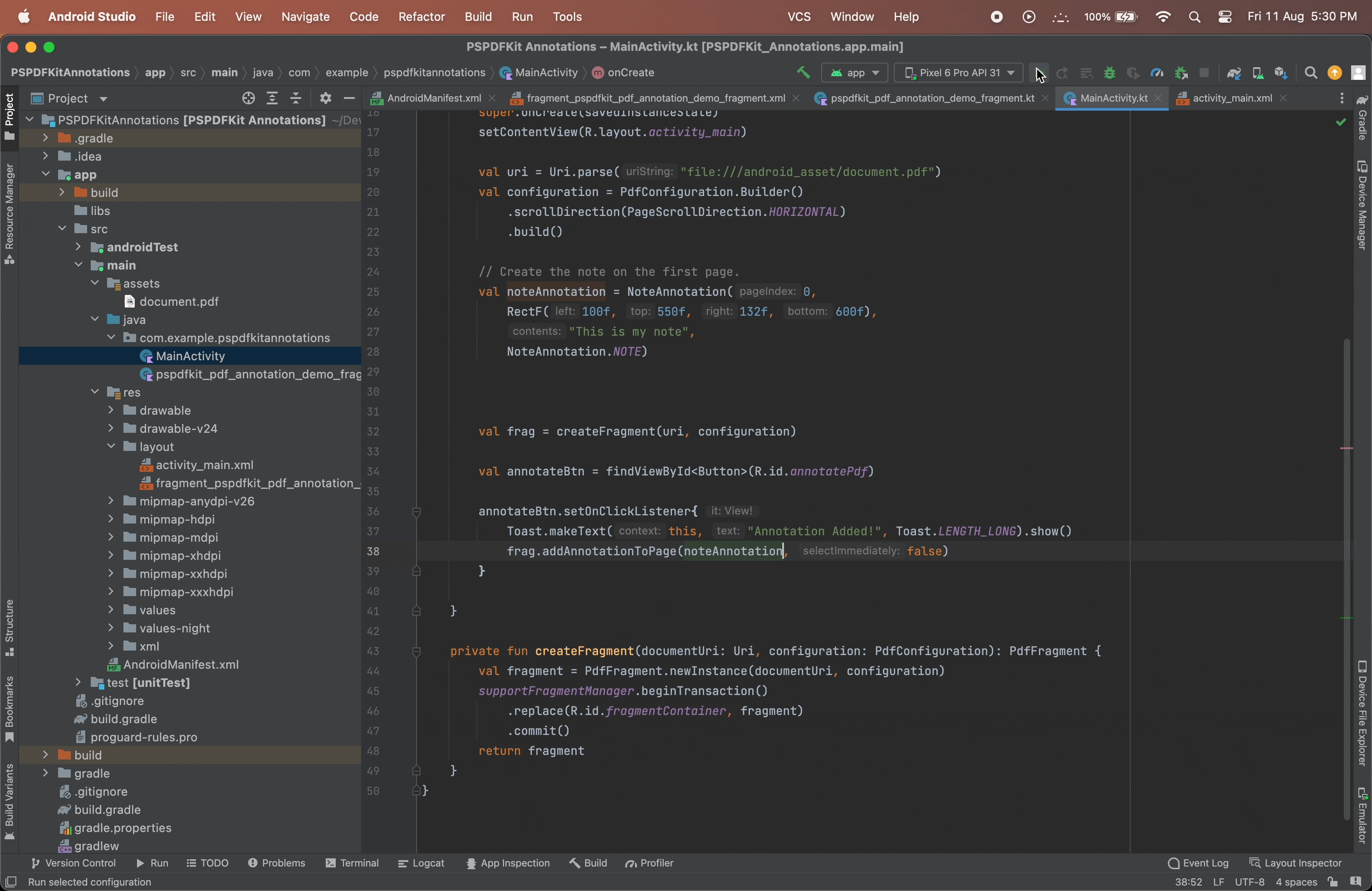 GIF showing the note annotation in action