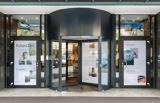 The entrance to our hotel, with Nutrient branding