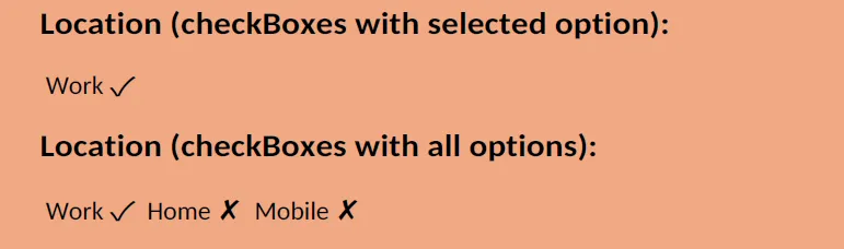 Example output showing checkbox options displayed as checkmarks and crosses