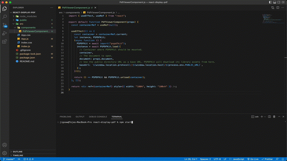 GIF showing the result of displaying a PDF in React