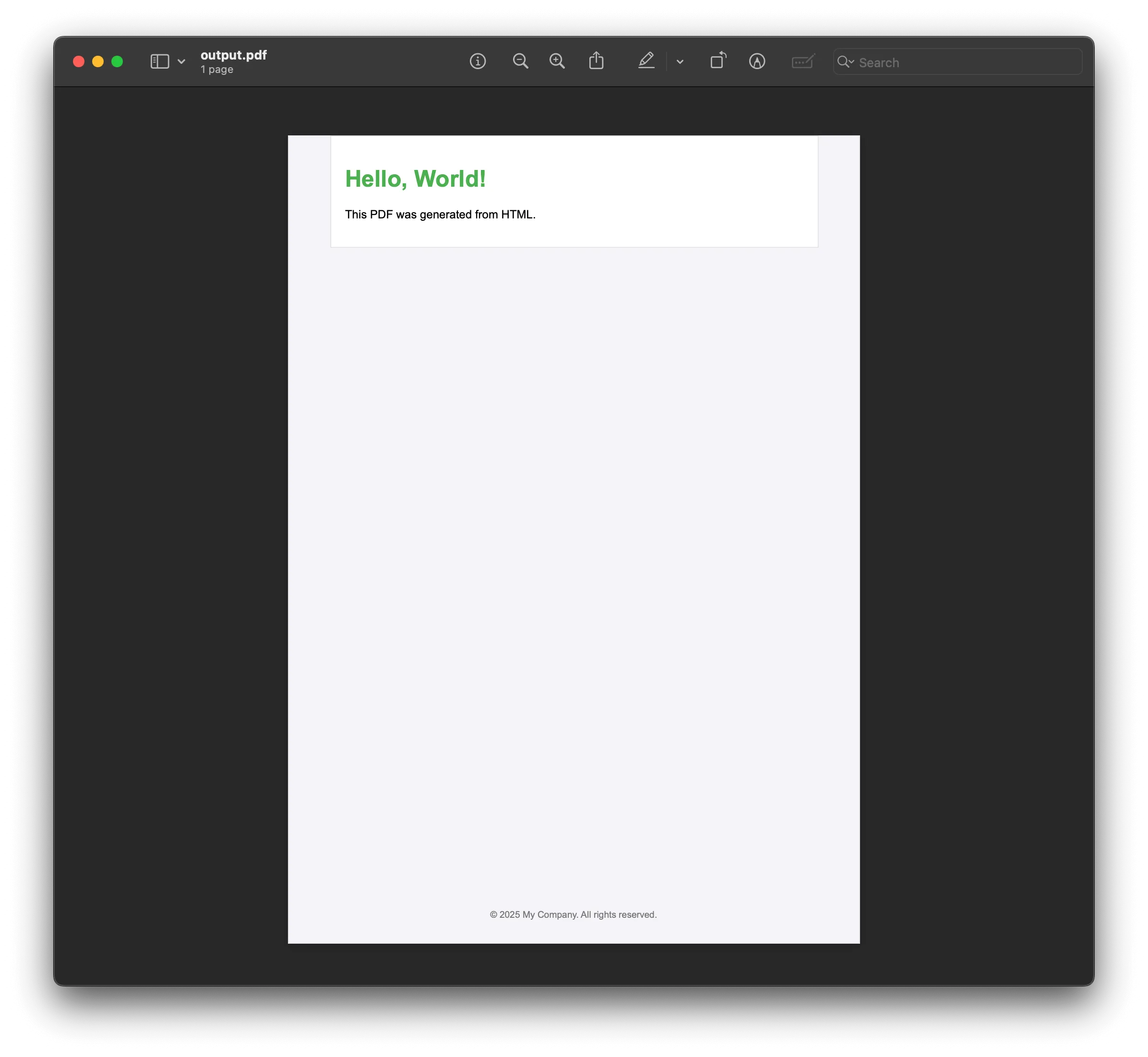 Screenshot of the generated PDF output from HTML content using Puppeteer in Node.js.