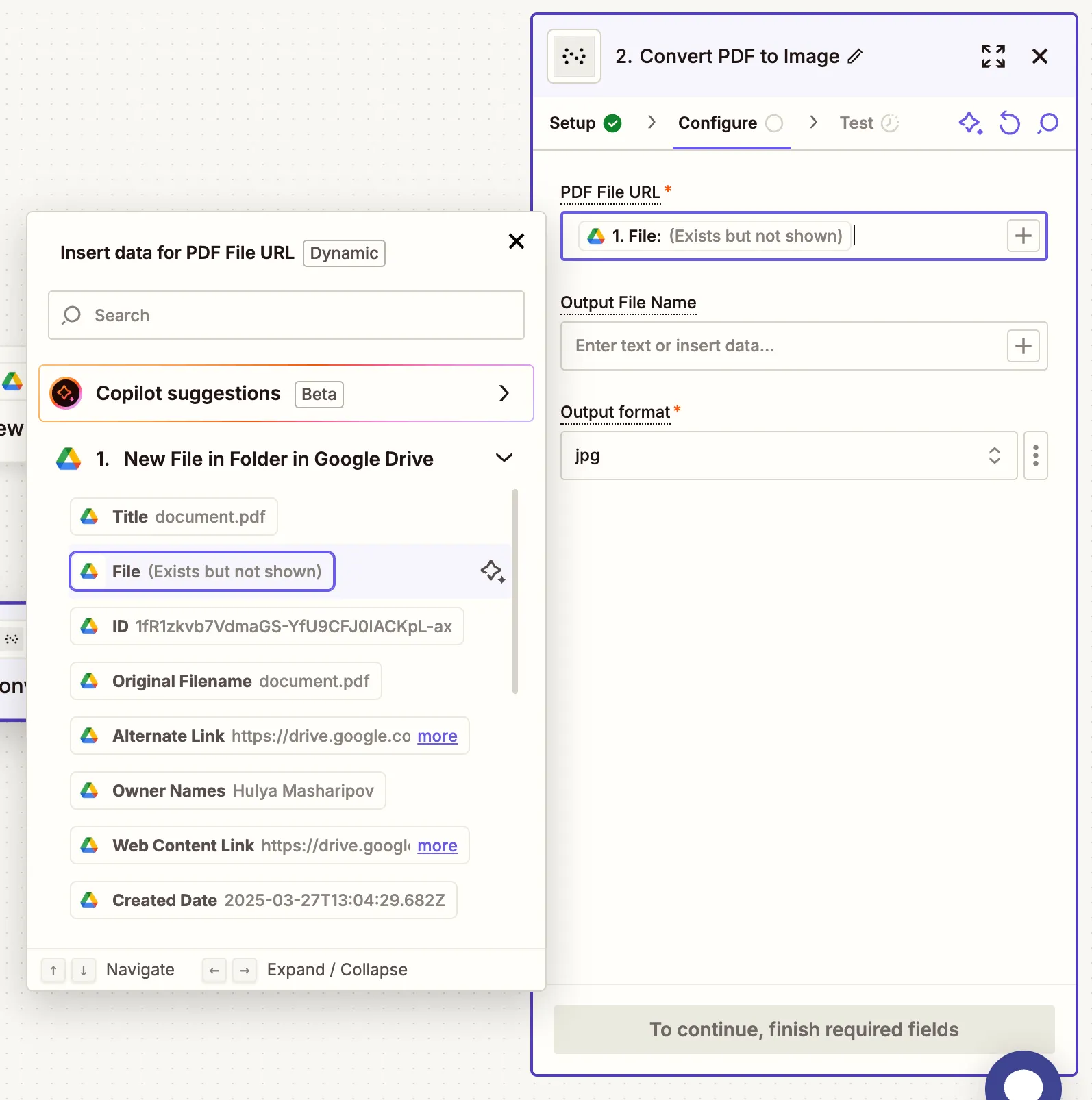 Map PDF file and select image format