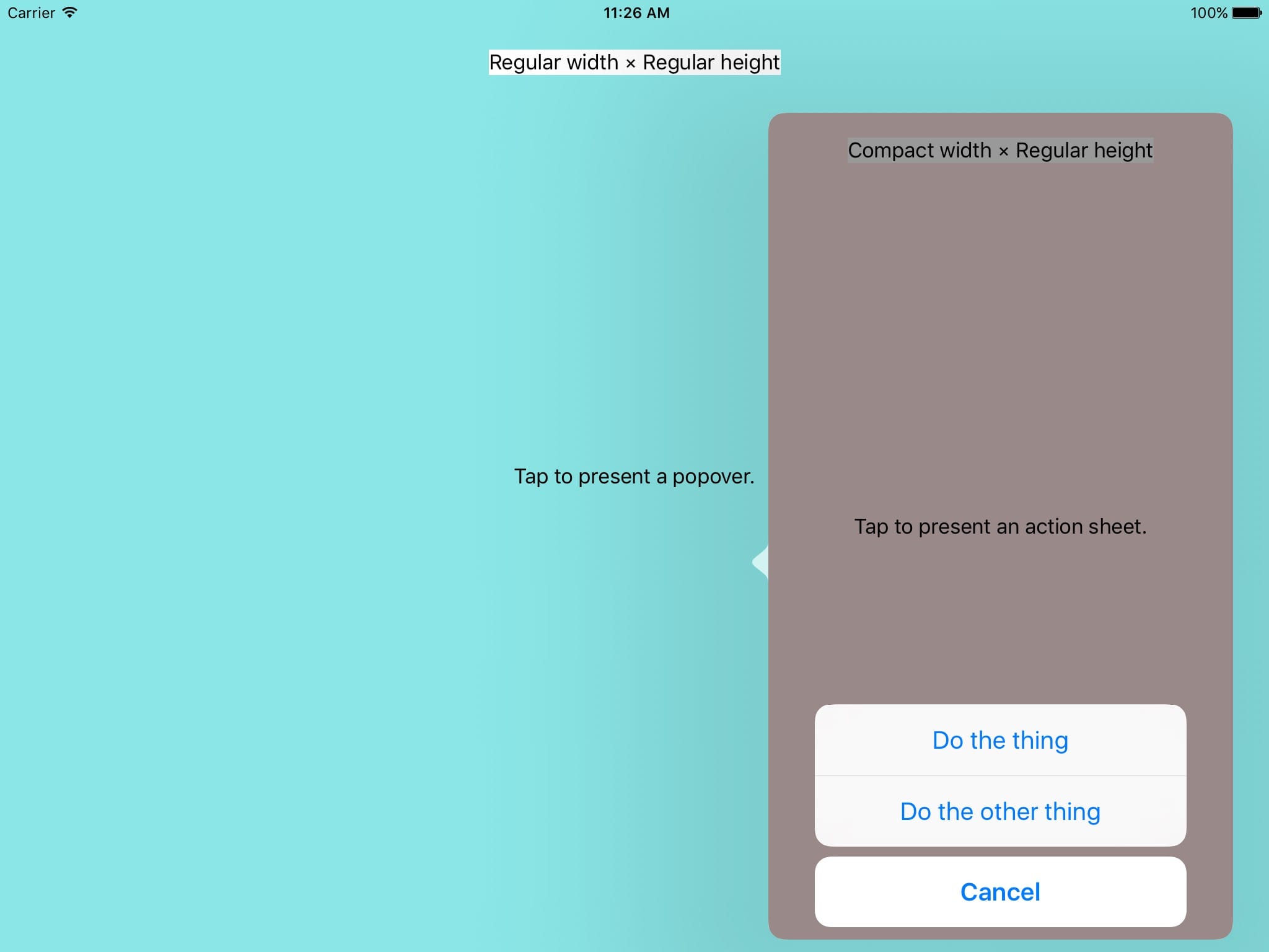 Popover presenting action sheet as sheet