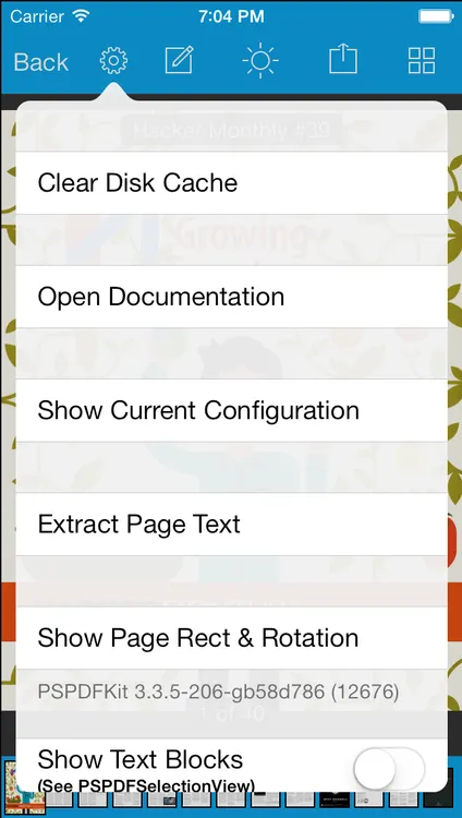 The settings popover