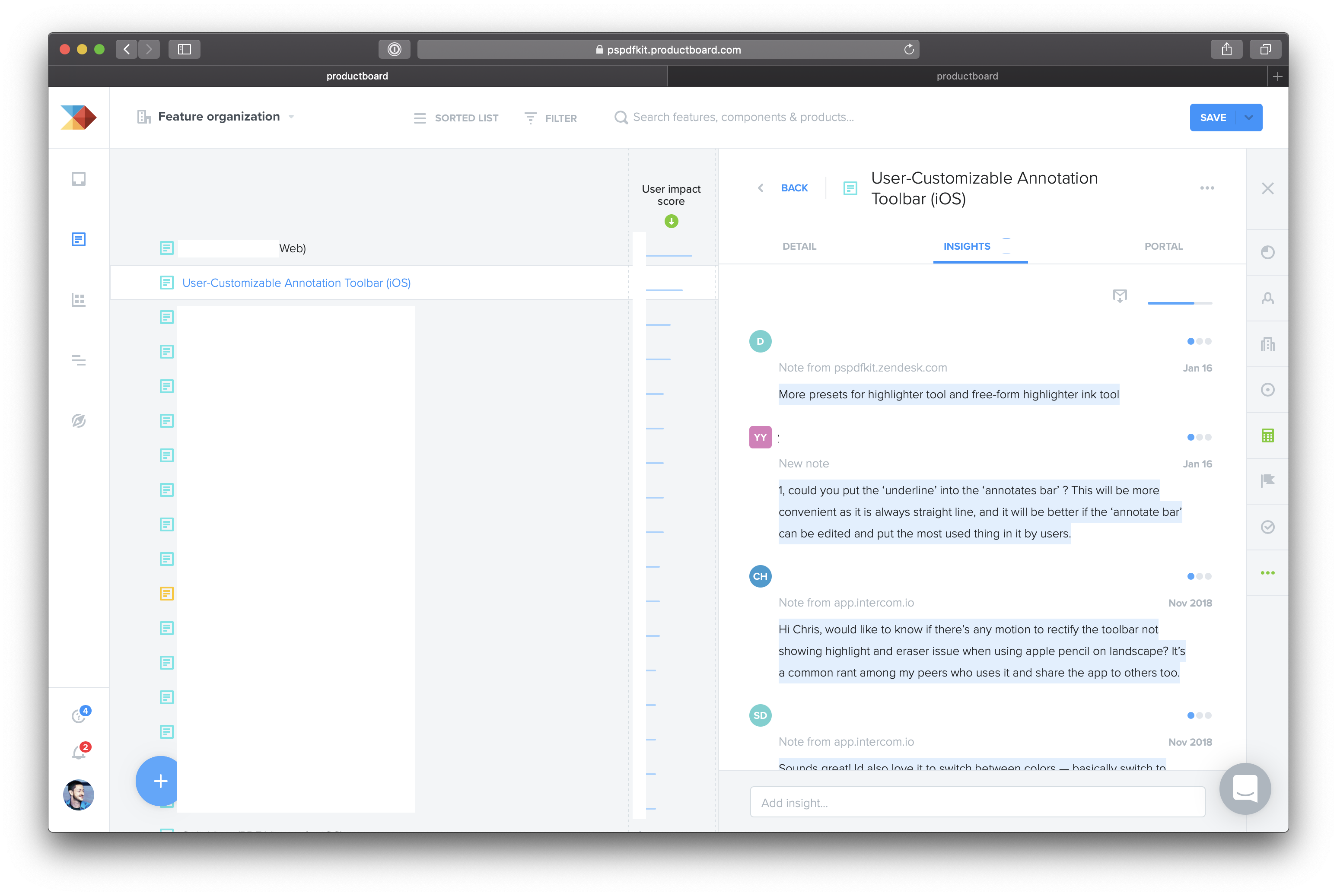 Productboard screenshot