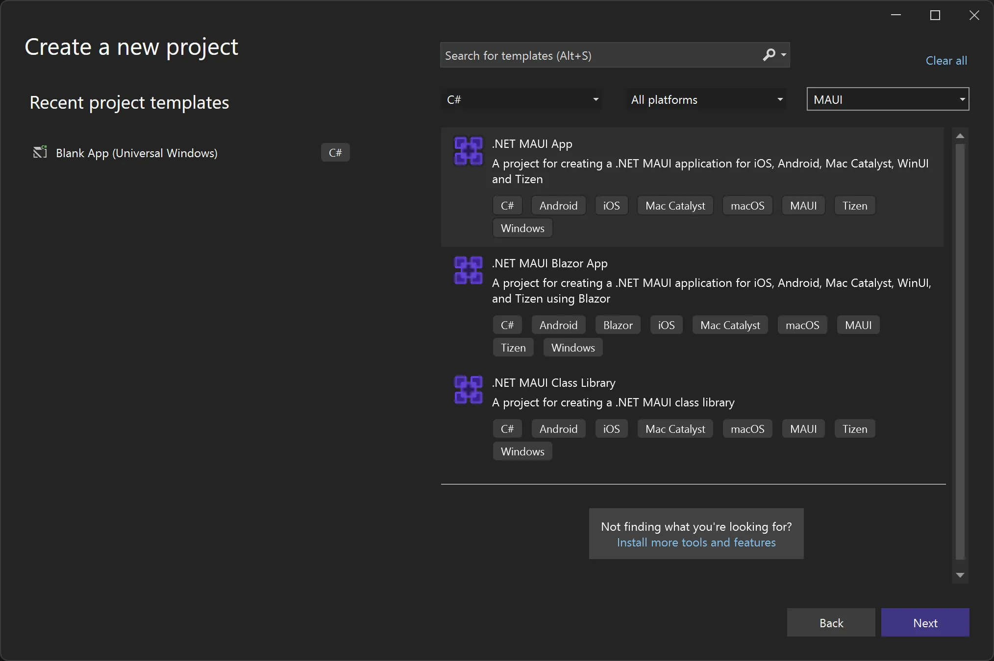 Project template to select