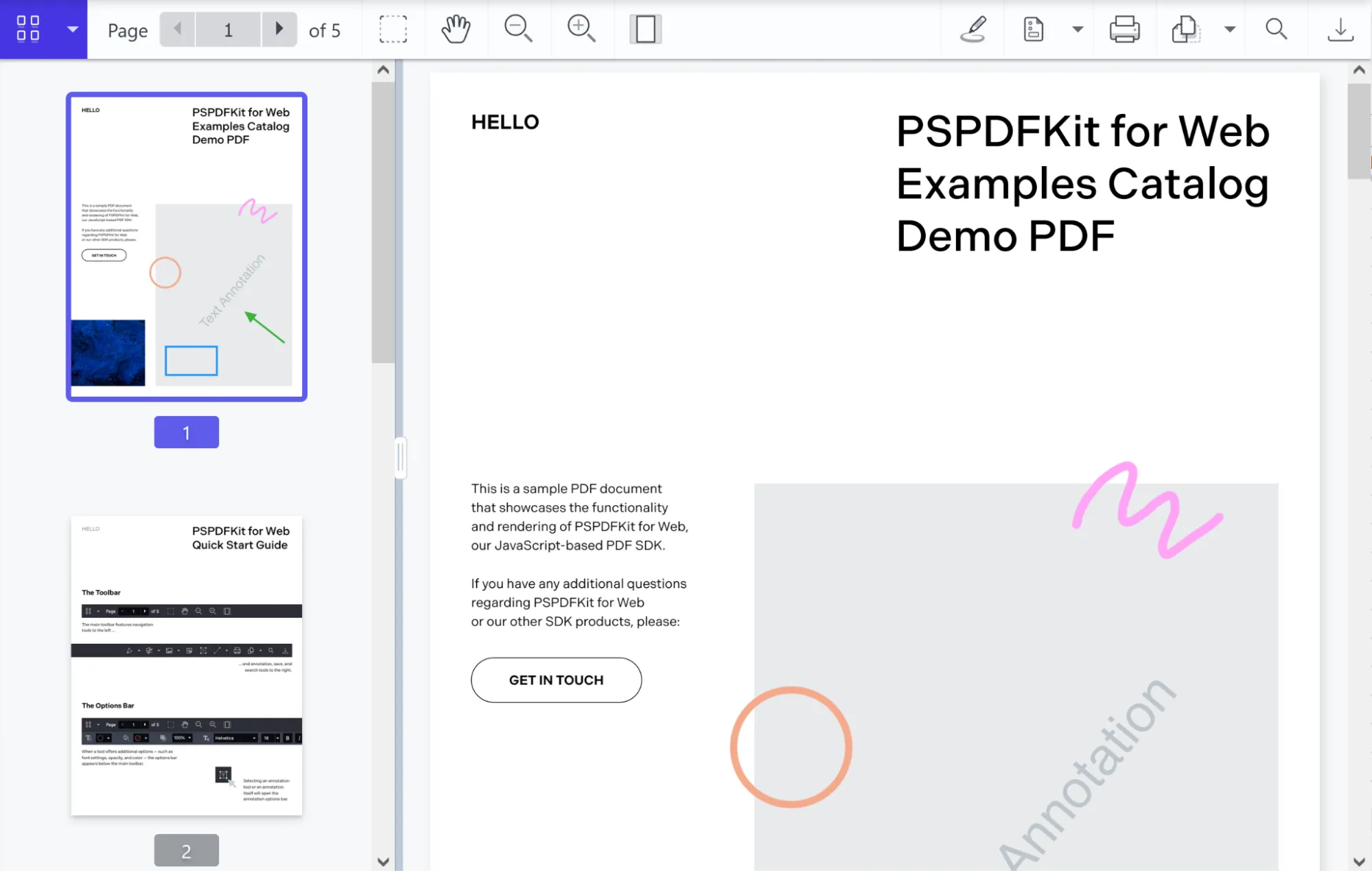 Nutrient Web SDK viewer with PDF navigation and annotation controls
