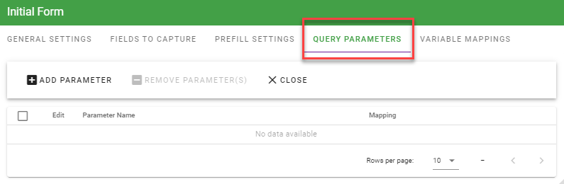 Query Parameters configuration tab