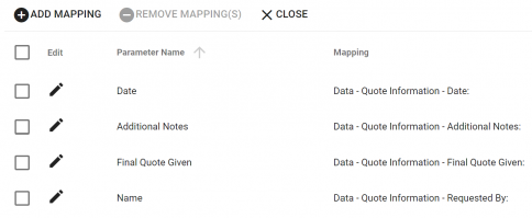 Completed mappings showing four fields: Name, Account, Product, and Discount mapped from form to PDF