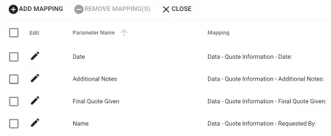 Completed mappings showing four fields: Name, Account, Product, and Discount mapped from form to PDF