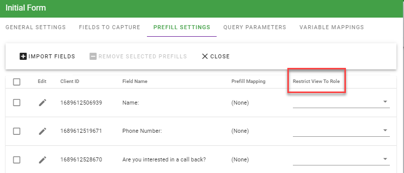 Restrict View To Role column configuration