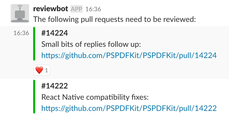 Reviewbot posts into channel