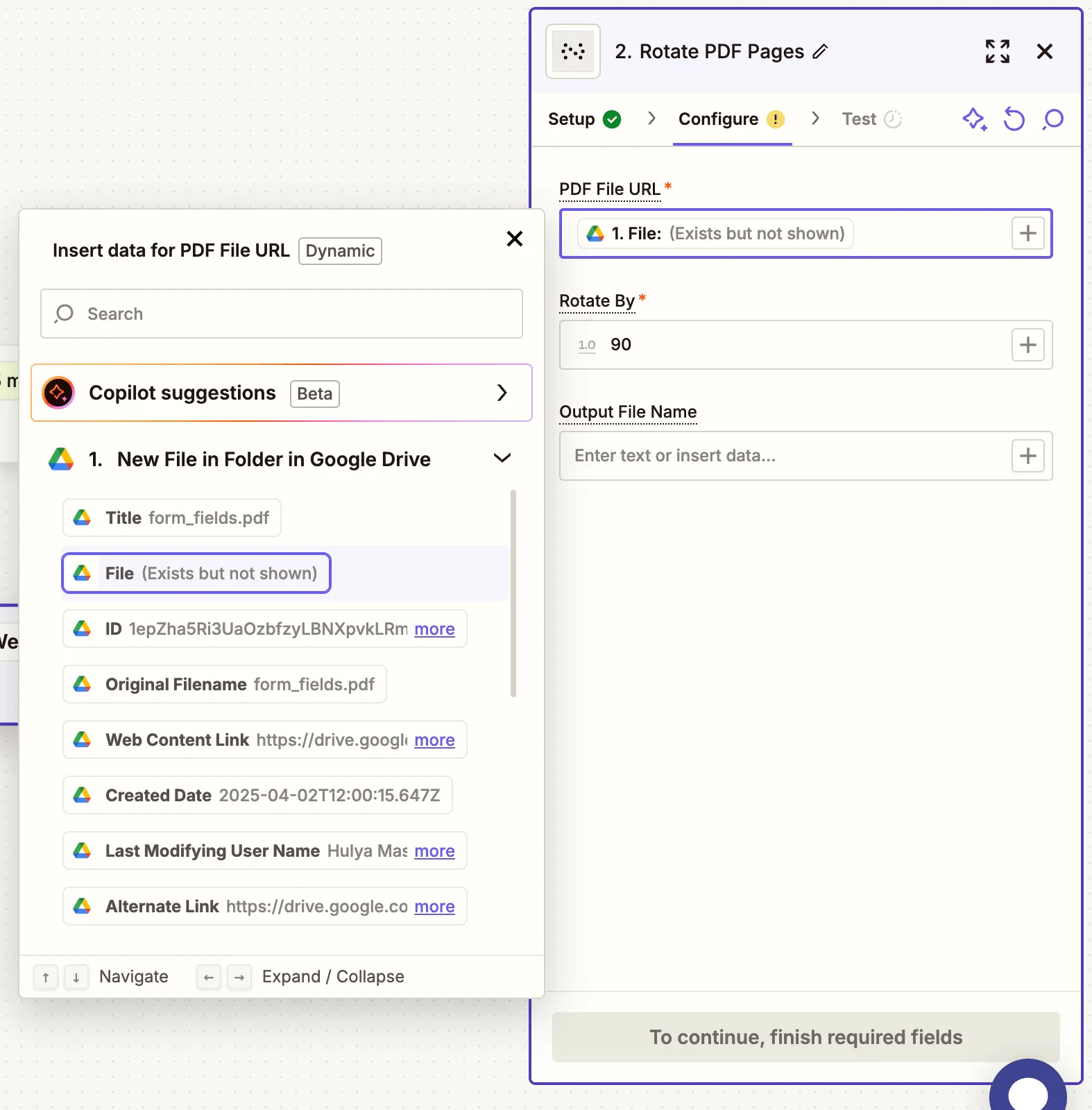 Configure rotation angle and input file