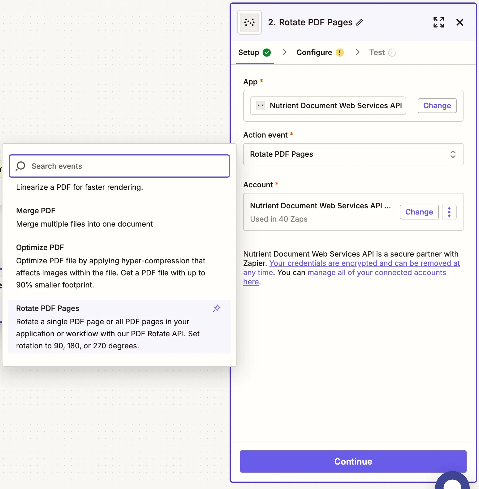 Choose Rotate PDF Pages as action event