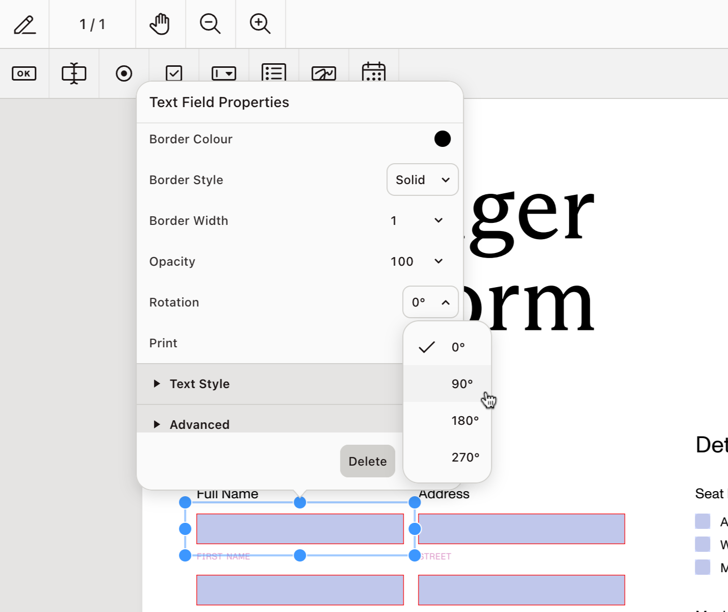 Widget rotation with Form Creator popover