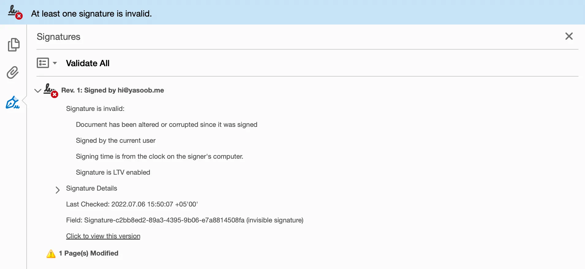 Sample signed PDF in Adobe Acrobat