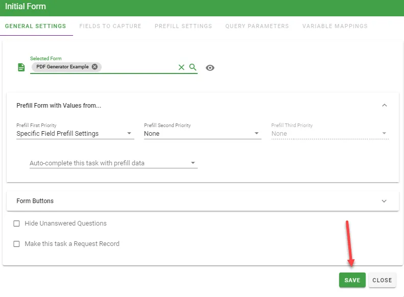 Save button in form configuration dialog