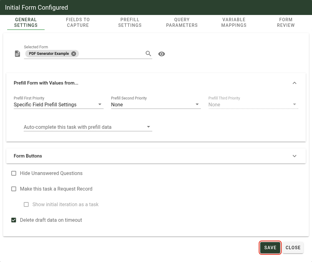 Save button in form configuration dialog