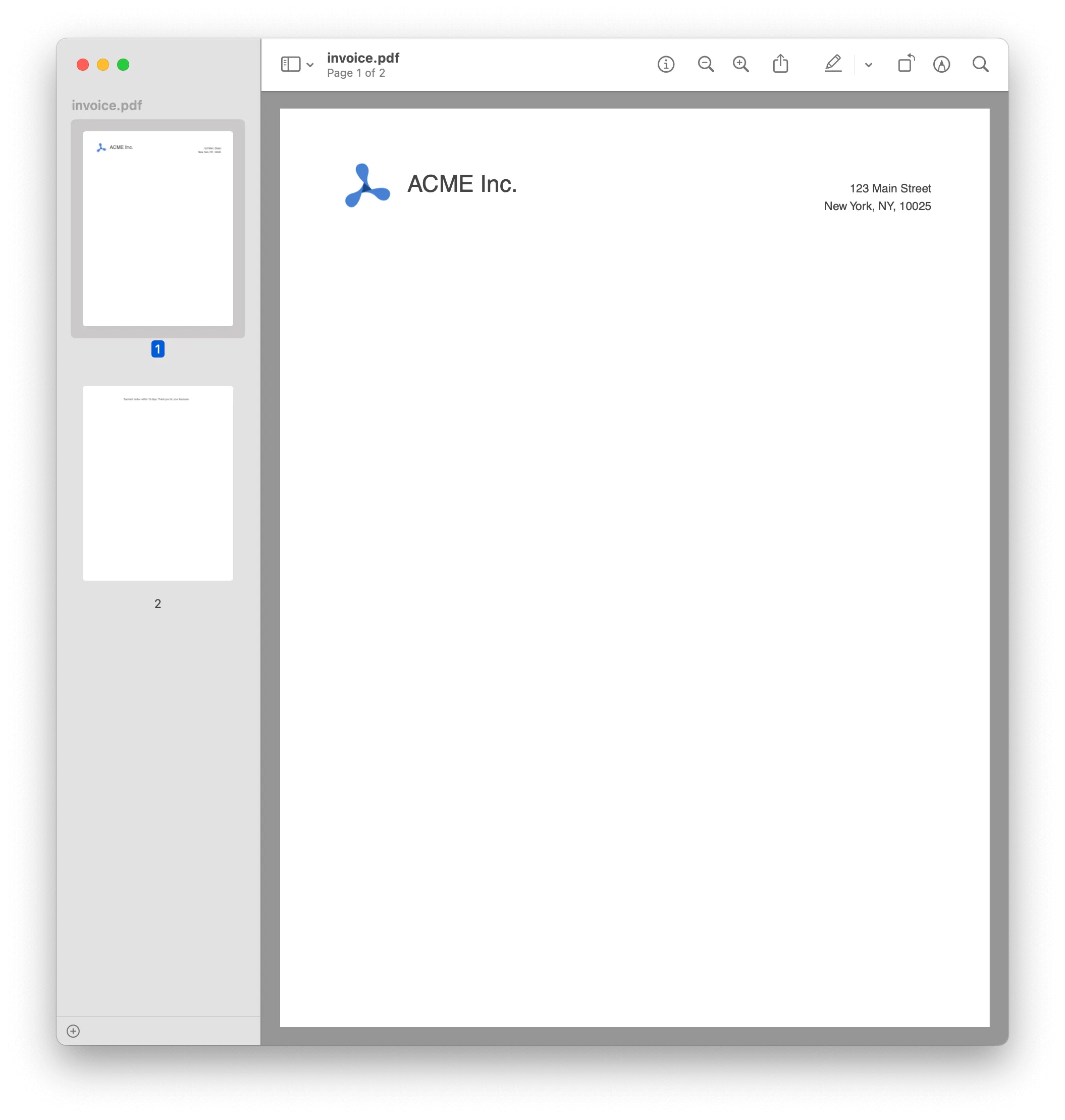 Screenshot of a PDF invoice containing only a header and a footer.