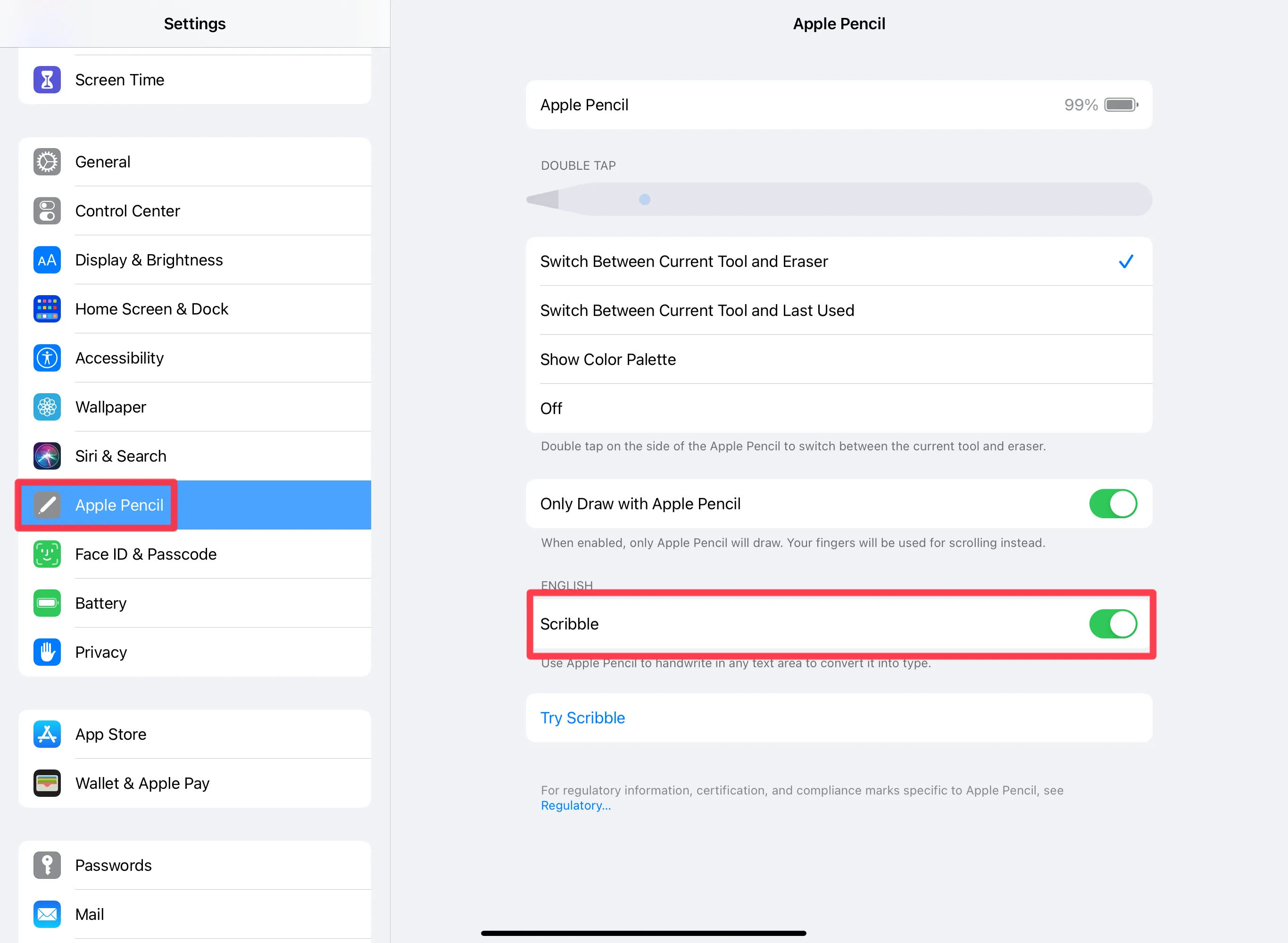 Enable scribble support from Settings