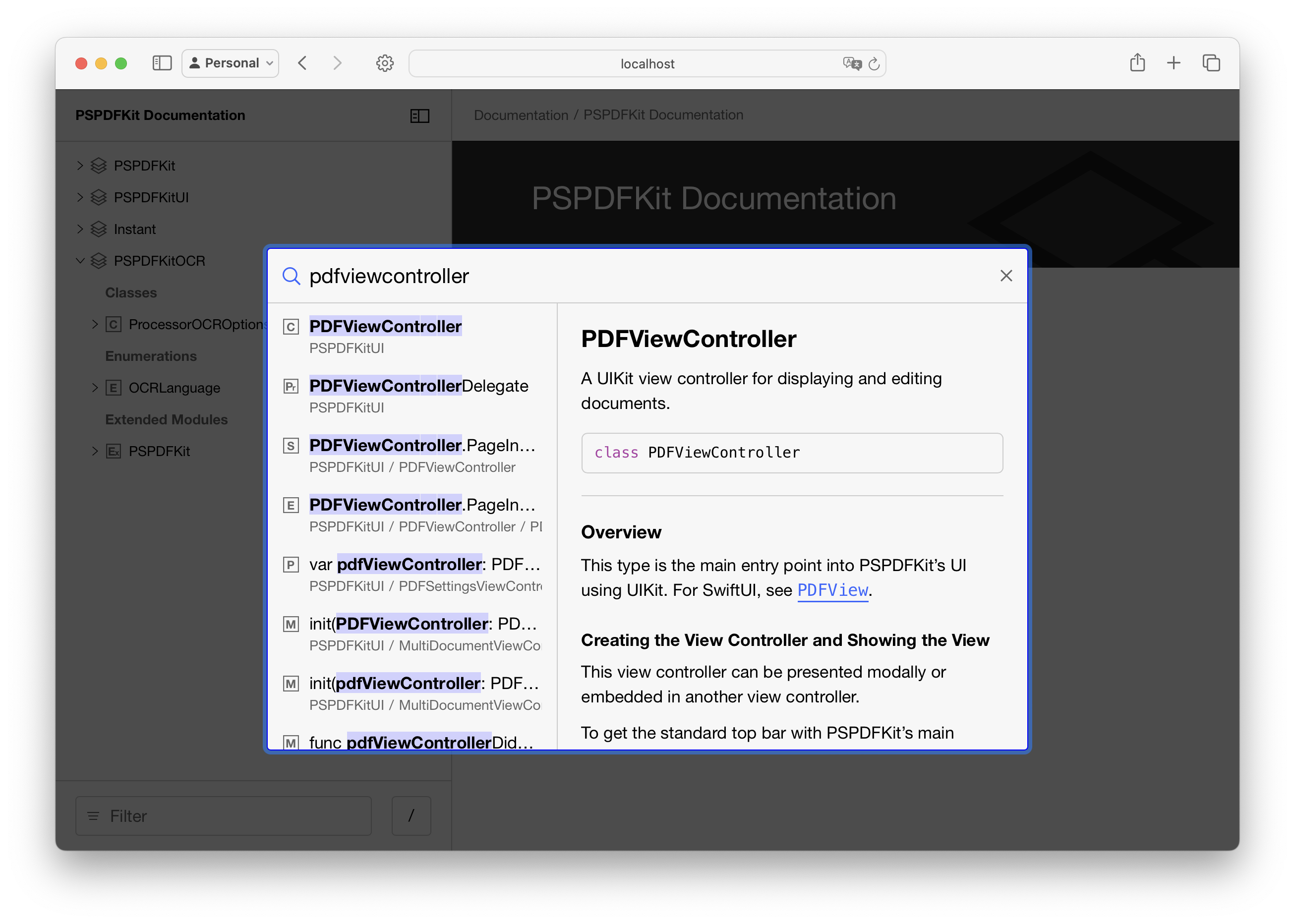 Searching across frameworks in the documentation