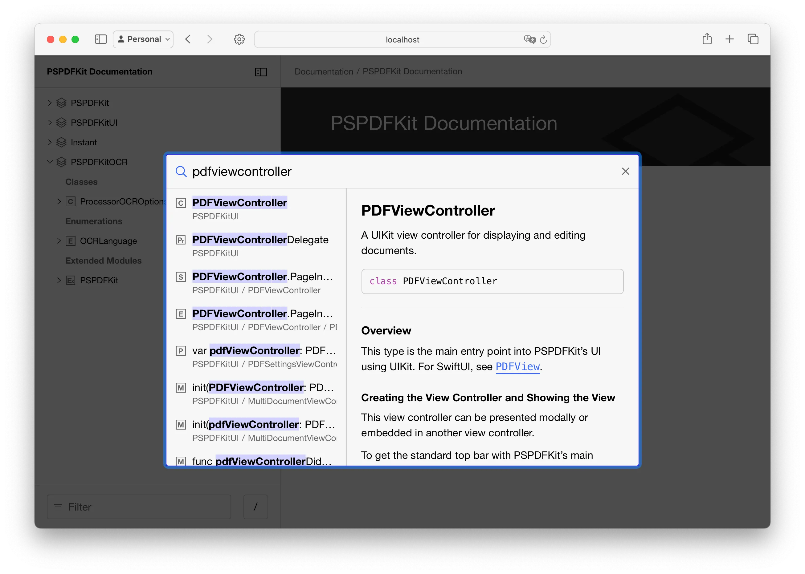 Searching across frameworks in the documentation