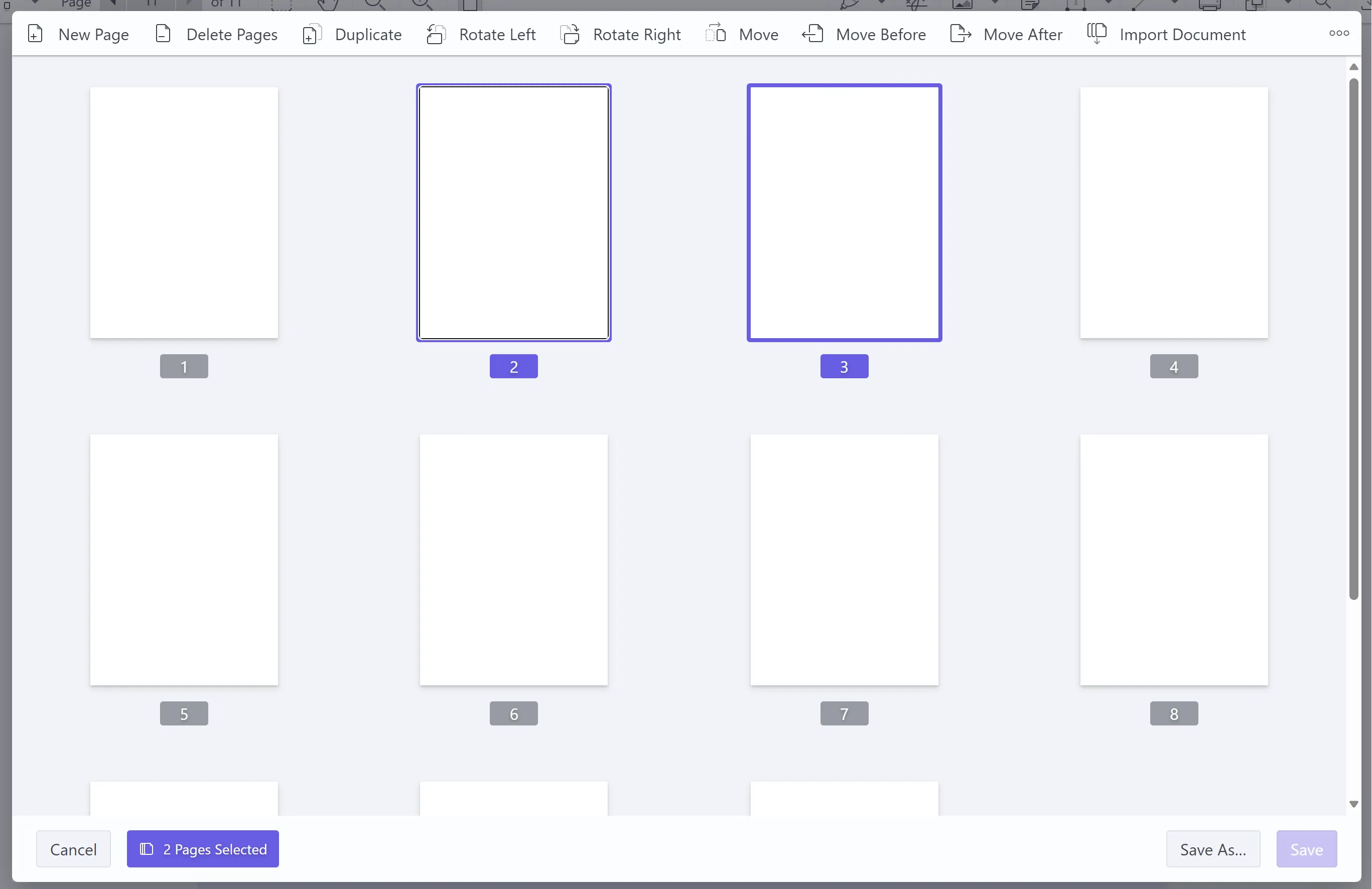 New Page, Duplicate, or Delete Pages