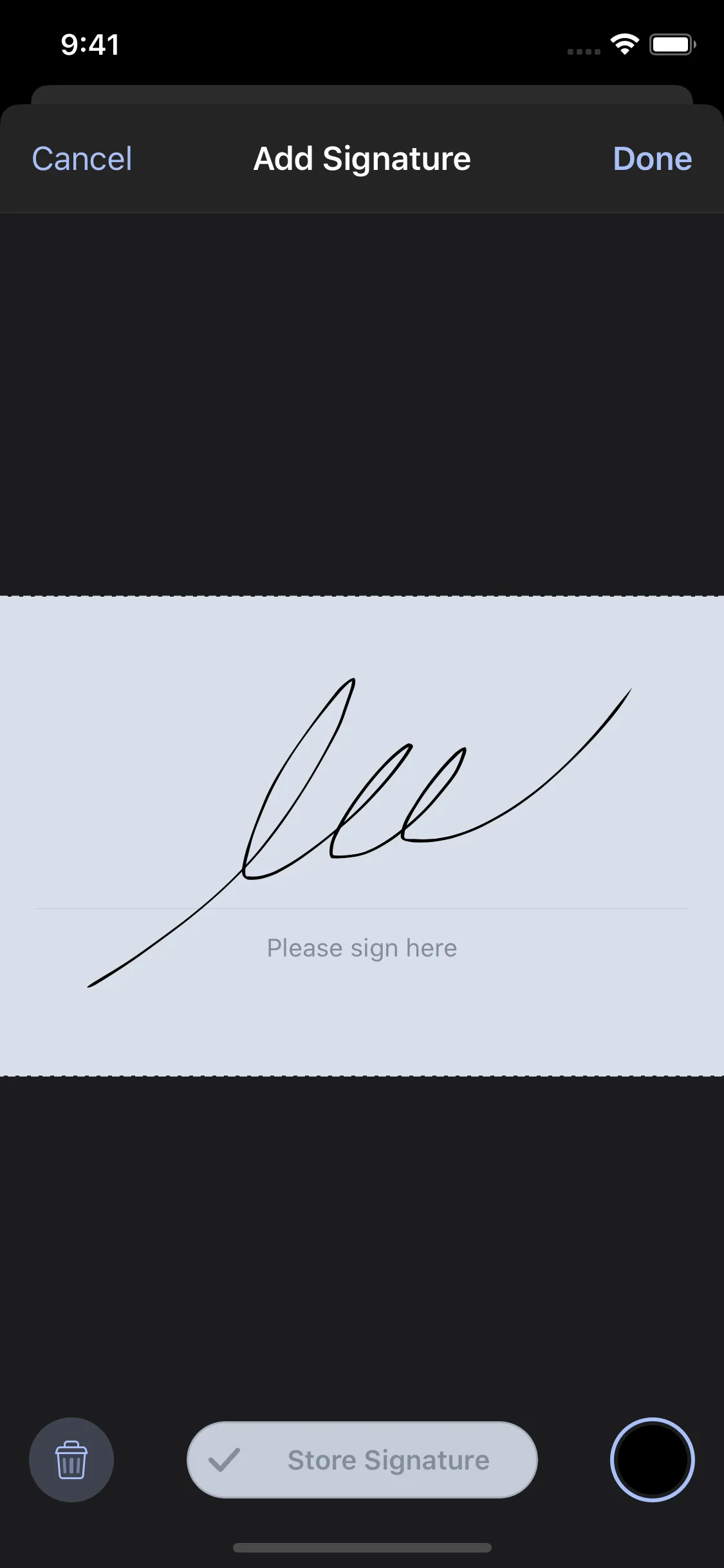 New Signature UI in Dark Mode - Yellow