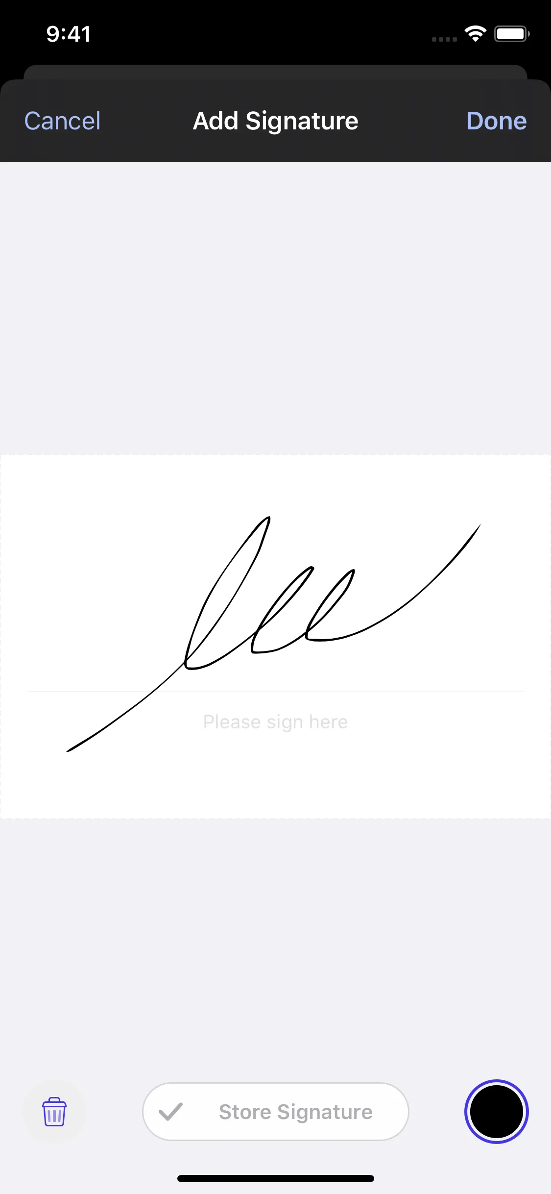 Previous Signature UI in Dark Mode - Yellow