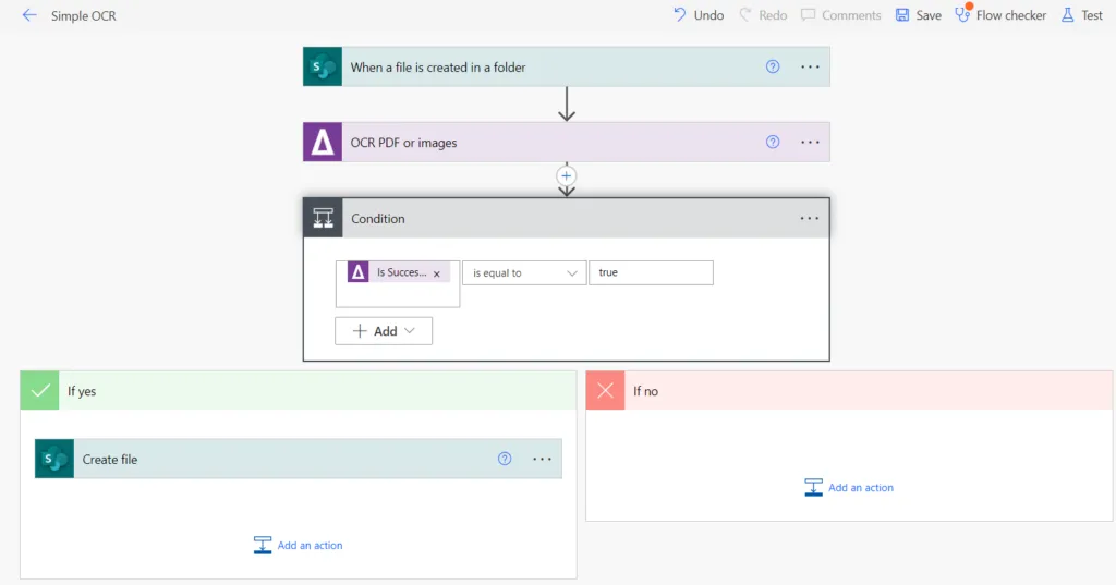Simple Power Automate flow using the Aquaforest PDF connector.