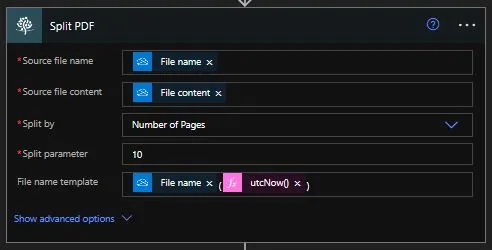 split pdf action