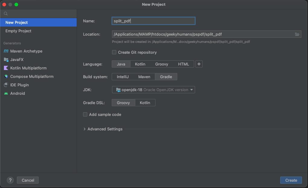 Split PDFs Java API Project Setup