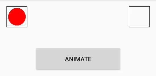Screenshot of two rectangles, red circle, and animate button