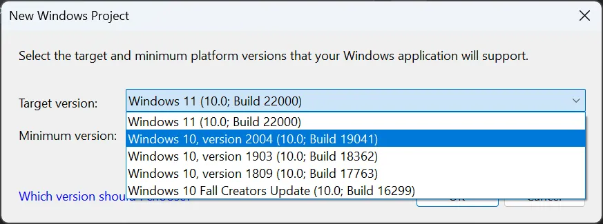 Target version dialog
