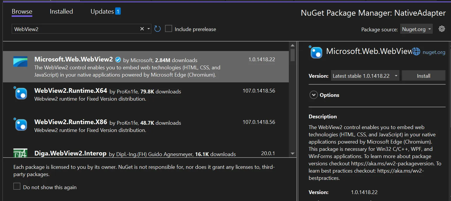 WebView2 NuGet Package