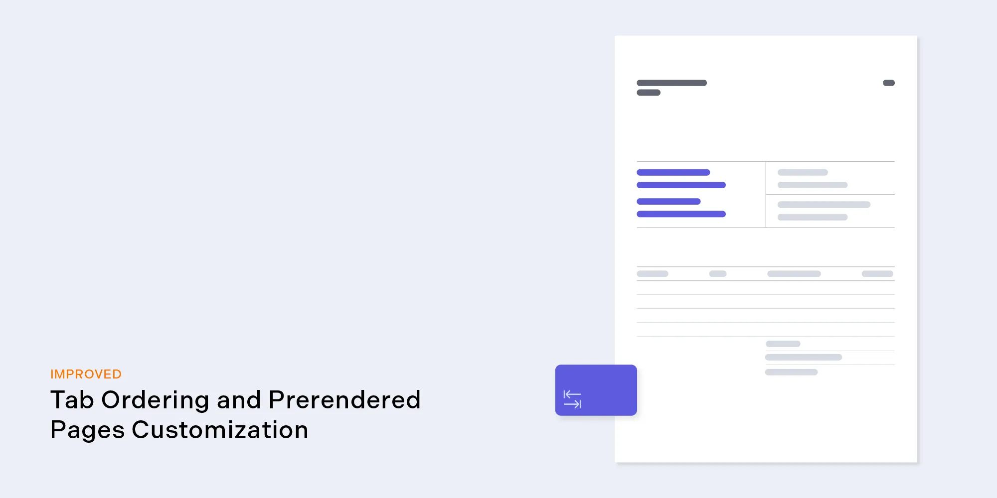 Tab ordering and prerendered pages customization
