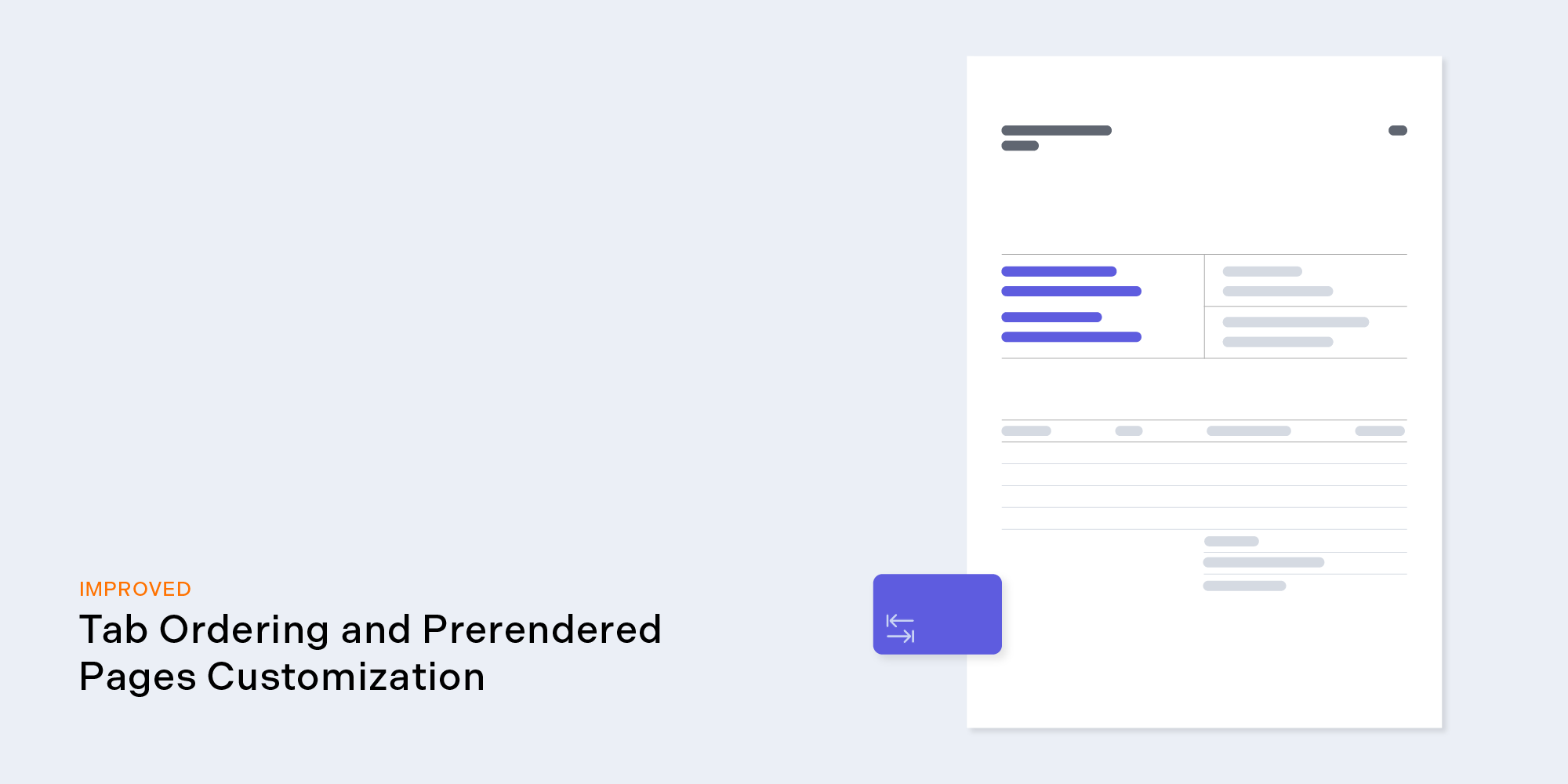 Tab ordering and prerendered pages customization