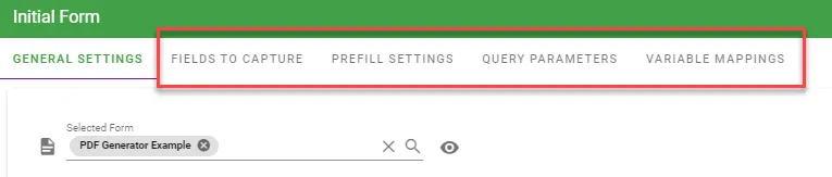 Form task configuration tabs
