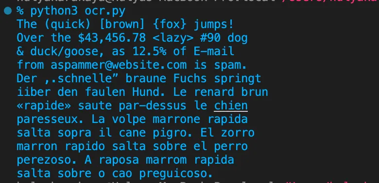 terminal showing the output