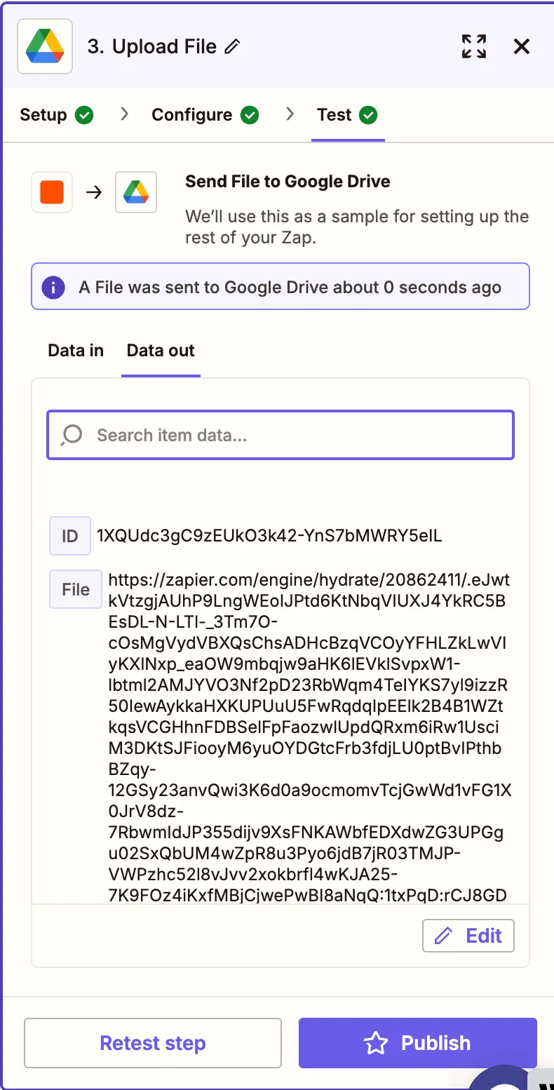Final test showing converted PDF/A file uploaded to Drive