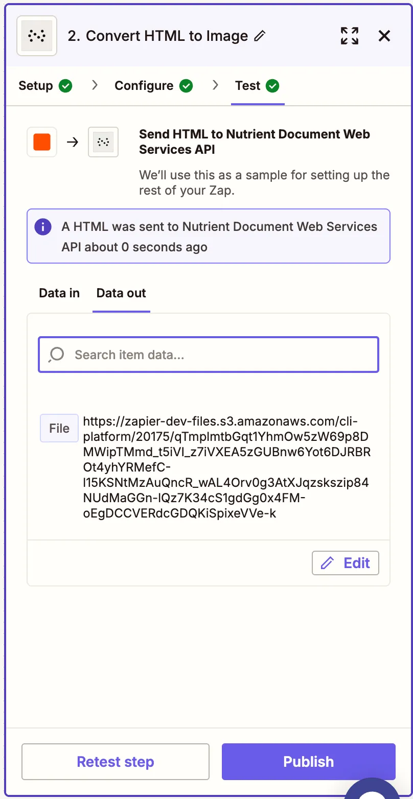 Test showing successful image output from HTML file