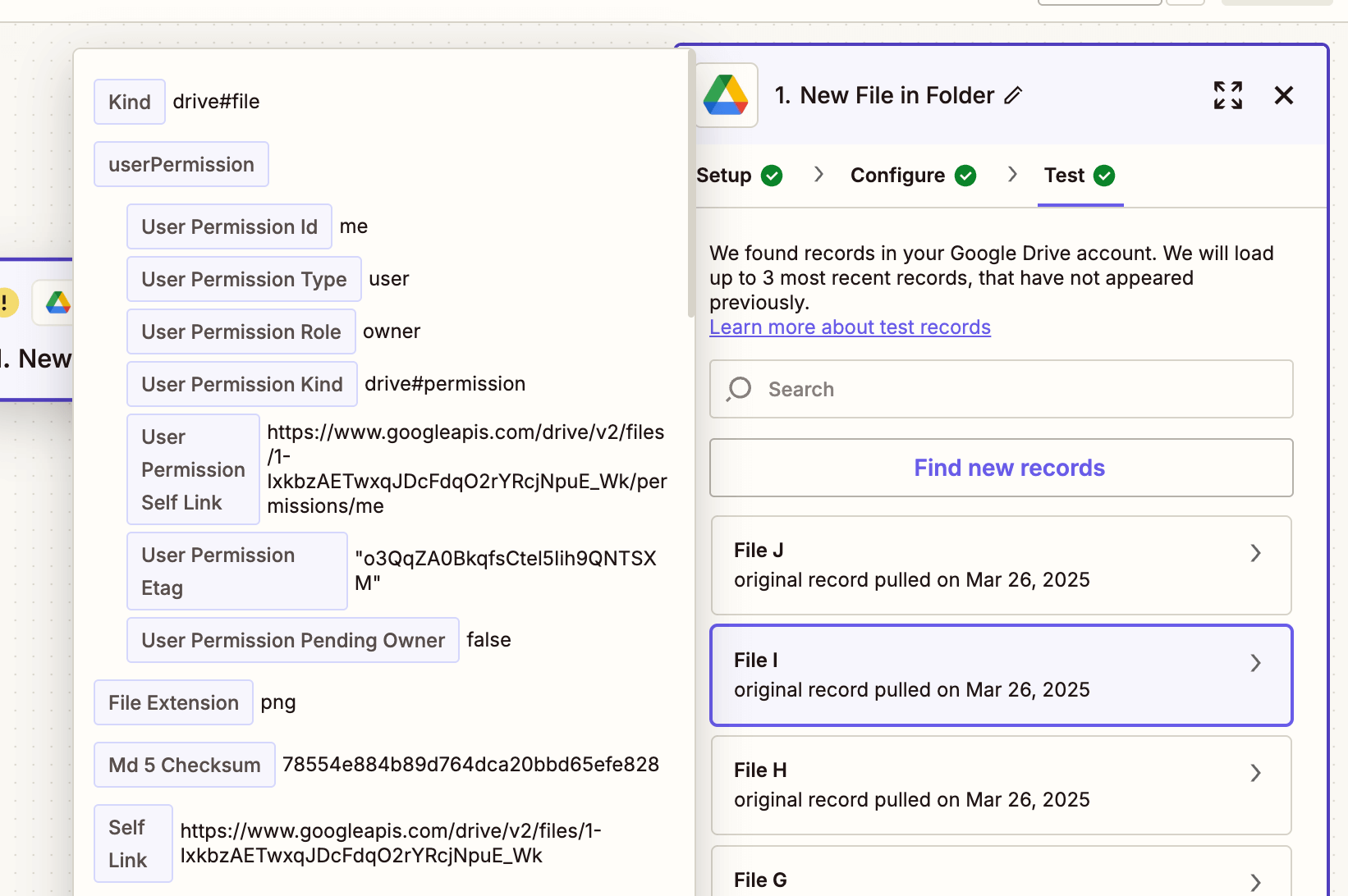 Test the trigger by selecting an image file from the folder